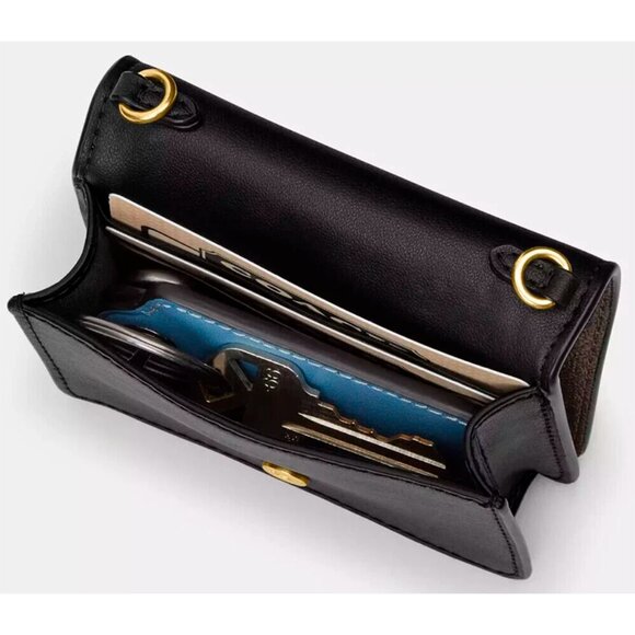 S Coach Mini Wallet Leopard Animal Print Gold Chain CX151 Cheetah Leopardo $150 - Picture 5 of 7